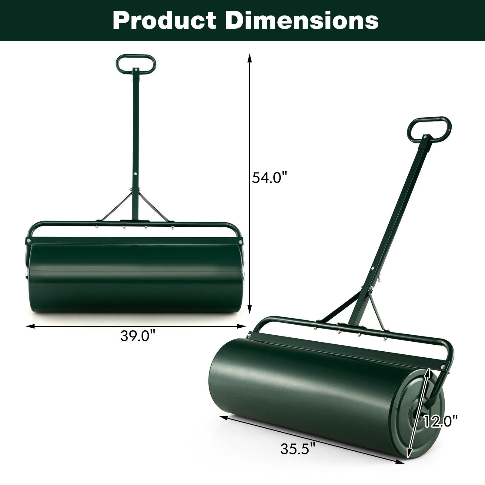 Metal Lawn Roller with Detachable Gripping Handle, Green at Gallery Canada