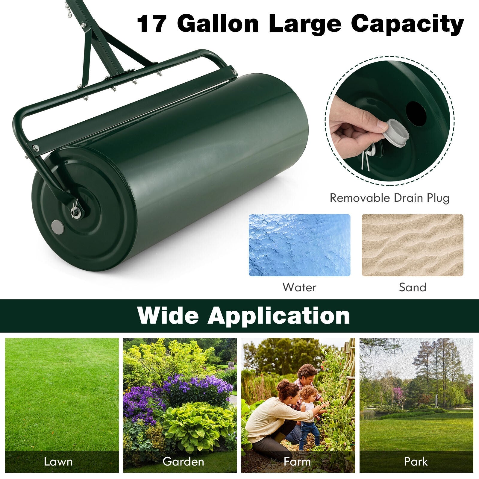 Metal Lawn Roller with Detachable Gripping Handle, Green Lawn Care Tools at Gallery Canada