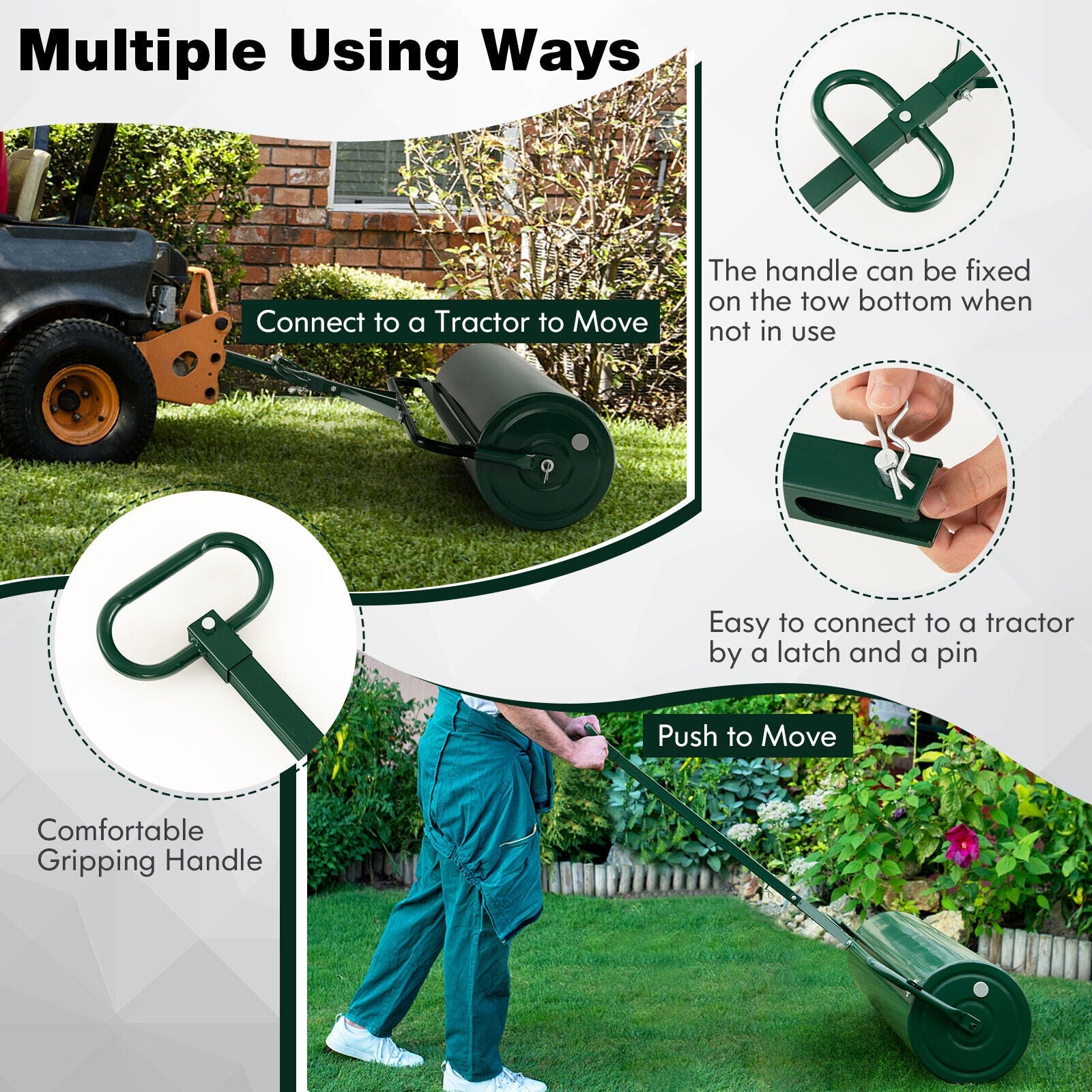 Metal Lawn Roller with Detachable Gripping Handle, Green Lawn Care Tools at Gallery Canada