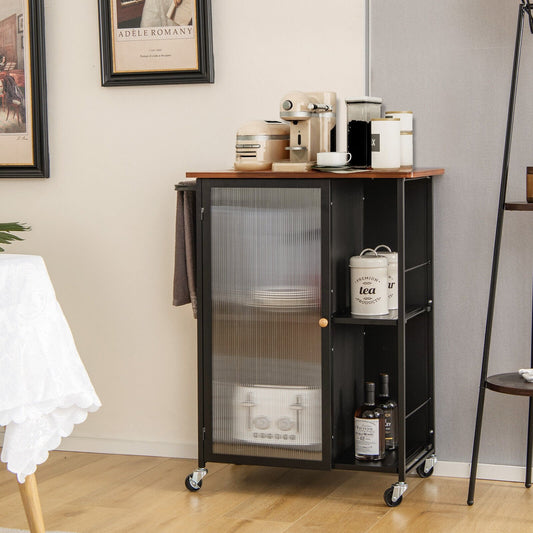 Mobile Serving Cart with Transparent Single Door Cabinet, Black - Gallery Canada