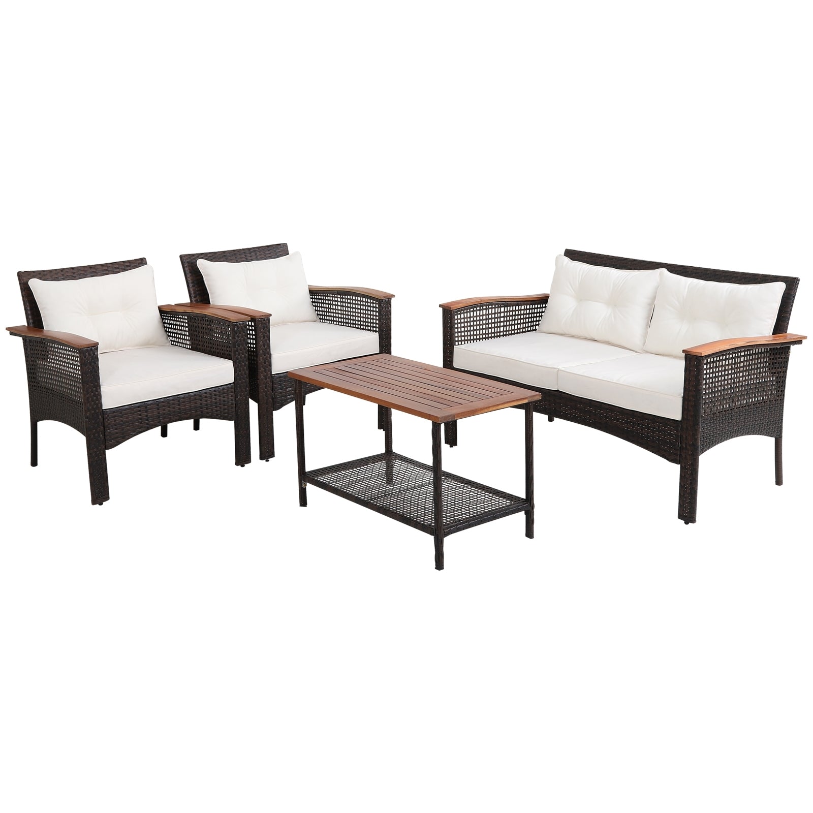 4-Piece Patio Rattan Furniture Set, Acacia Wood, Espresso Patio Conversation Sets Espresso at Gallery Canada