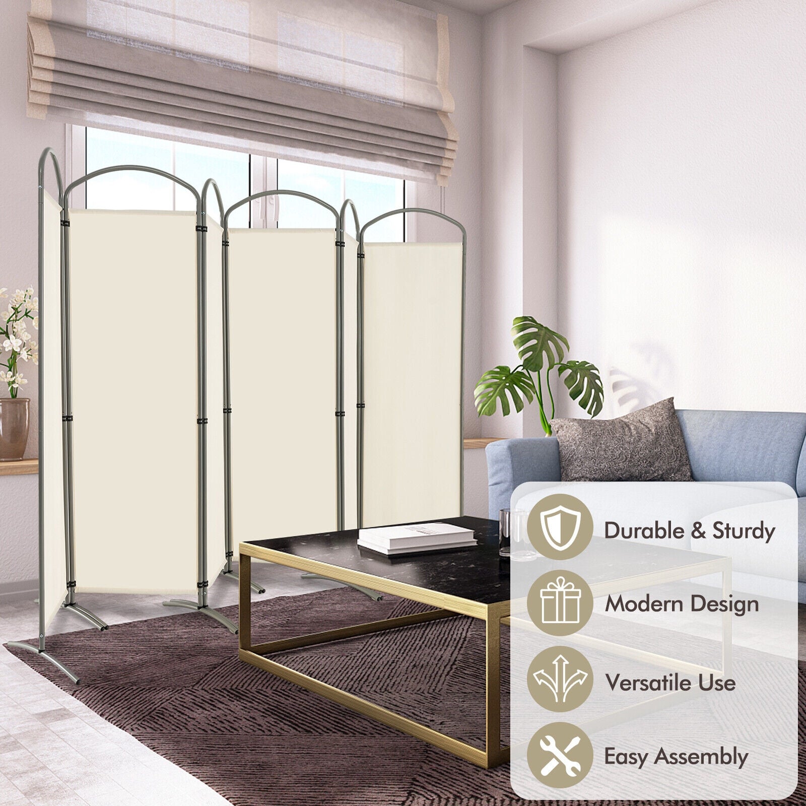 6 Feet 6-Panels Freestanding Folding Privacy Screen, White Room Dividers at Gallery Canada