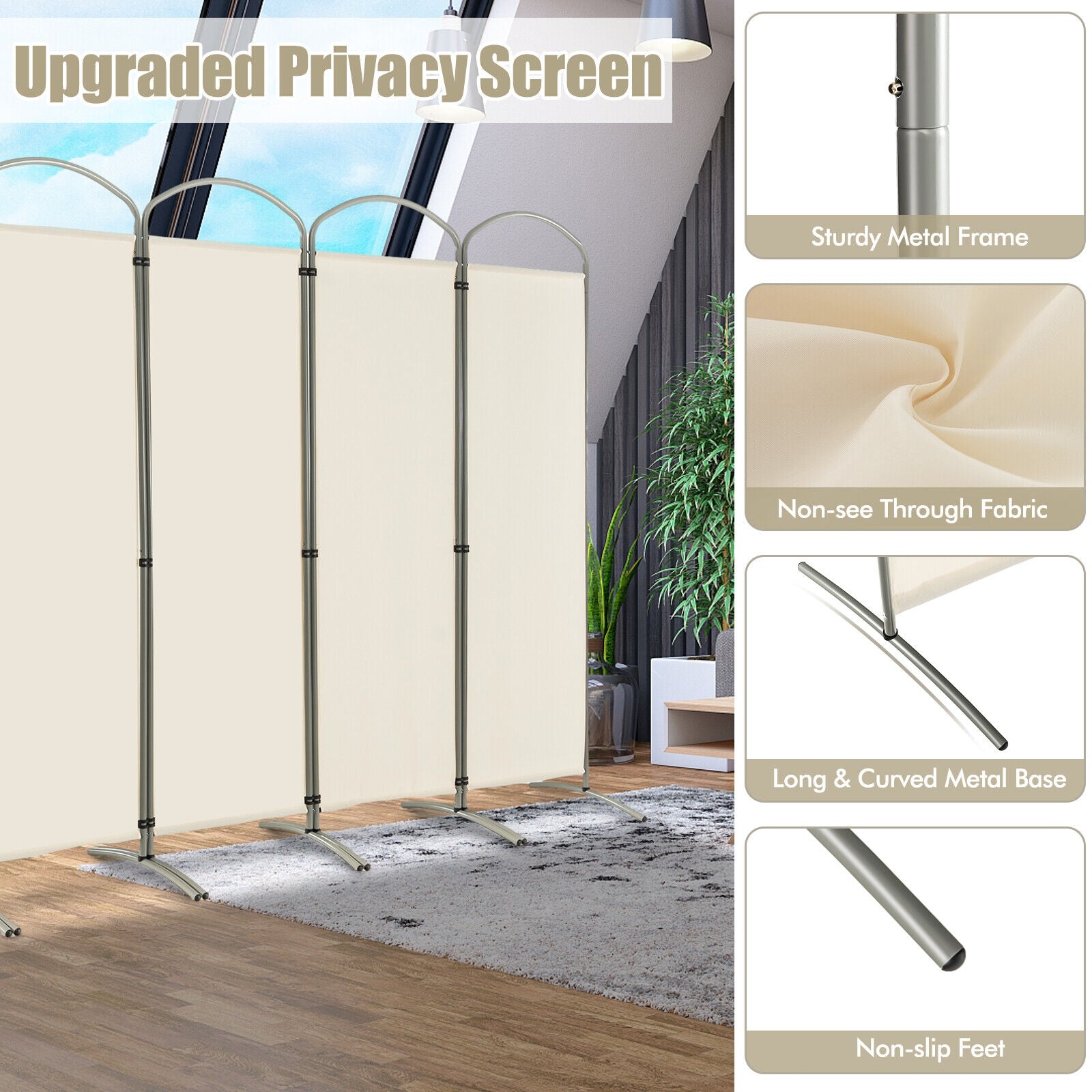 6 Feet 6-Panels Freestanding Folding Privacy Screen, White Room Dividers at Gallery Canada