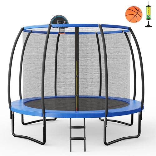 8/10 Feet Trampoline With Basketball Hoop, 12 ft, Black