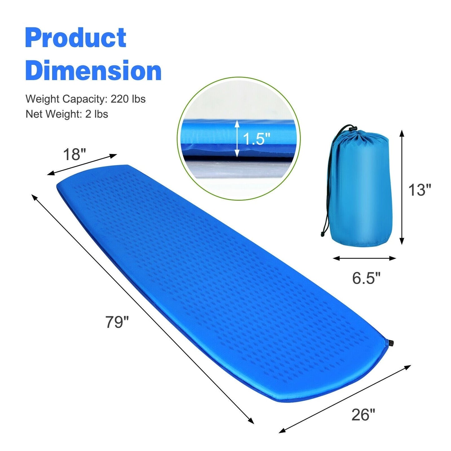 Inflatable Sleeping Pad with Carrying Bag, Blue