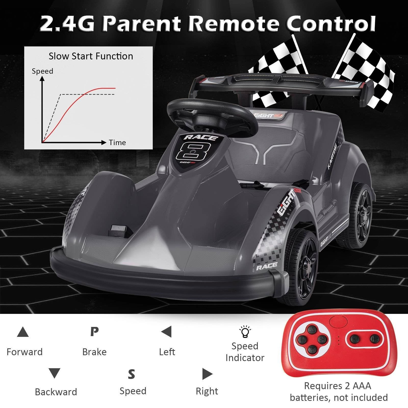 6V Kids Ride On Go Cart with Remote Control and Safety Belt, Black - Gallery Canada