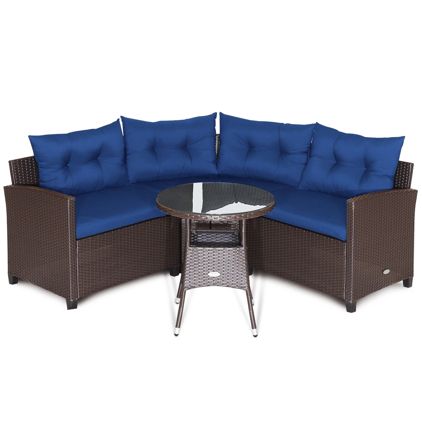 4 Pieces Patio Rattan Furniture Set Cushioned Sofa Glass Table, Navy Outdoor Sectionals at Gallery Canada