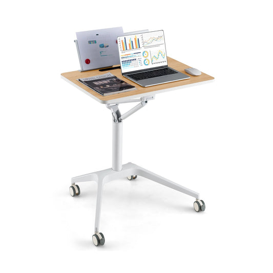 Height Adjustable Mobile Standing Desk with Detachable Holde, Natural