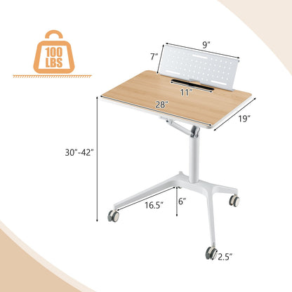 Height Adjustable Mobile Standing Desk with Detachable Holde, Natural
