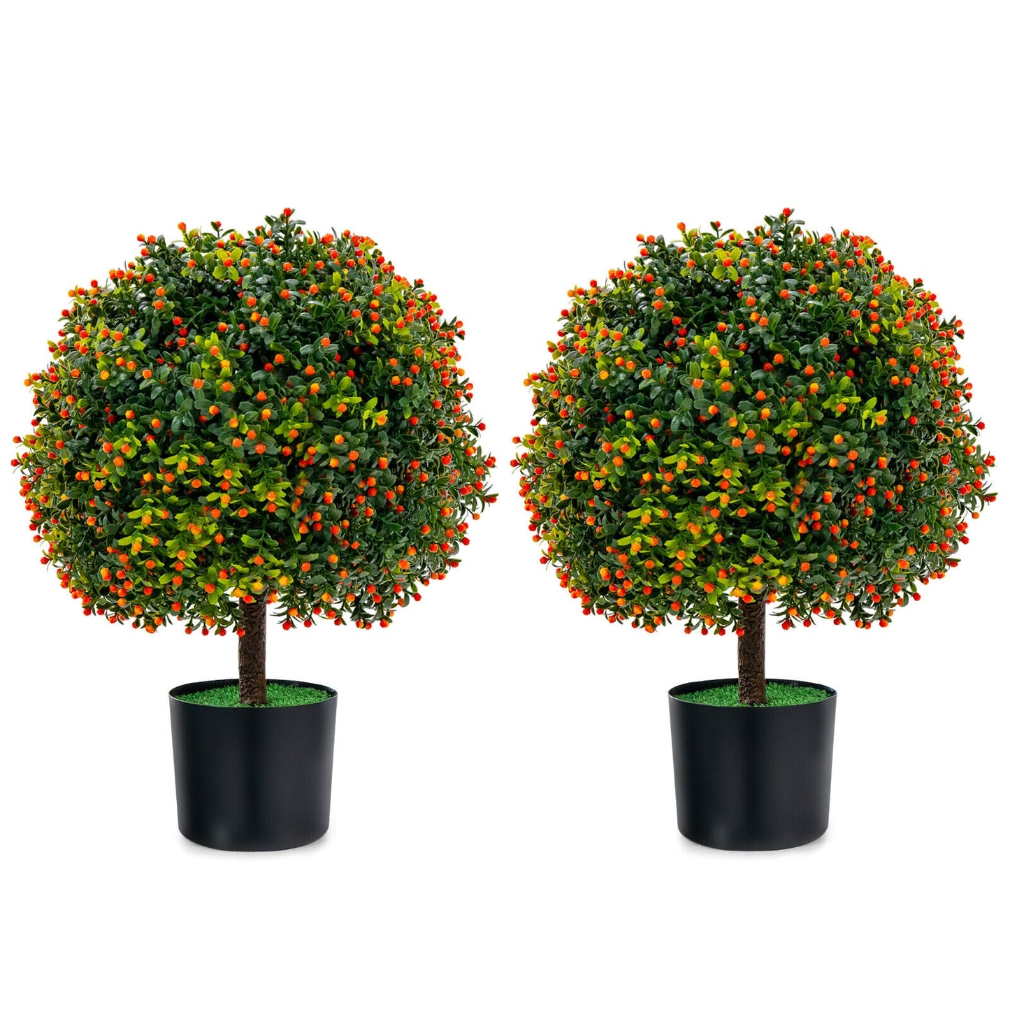 Topiaire artificielle en buis en forme de boule, lot de 2, fruits oranges, vert