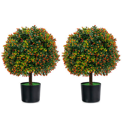 Topiaire artificielle en buis en forme de boule, lot de 2, fruits oranges, vert