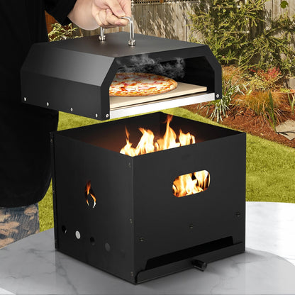 4-in-1 Outdoor Portable Pizza Oven with 12 Inch Pizza Stone, Black