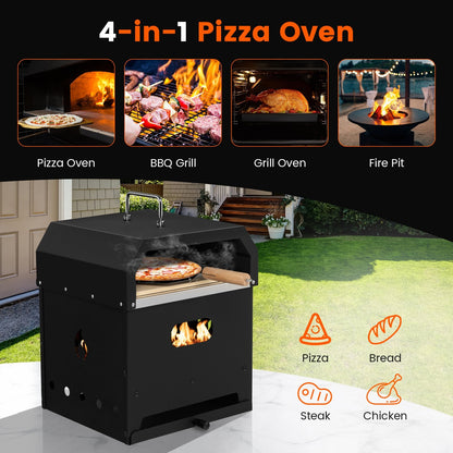 4-in-1 Outdoor Portable Pizza Oven with 12 Inch Pizza Stone, Black