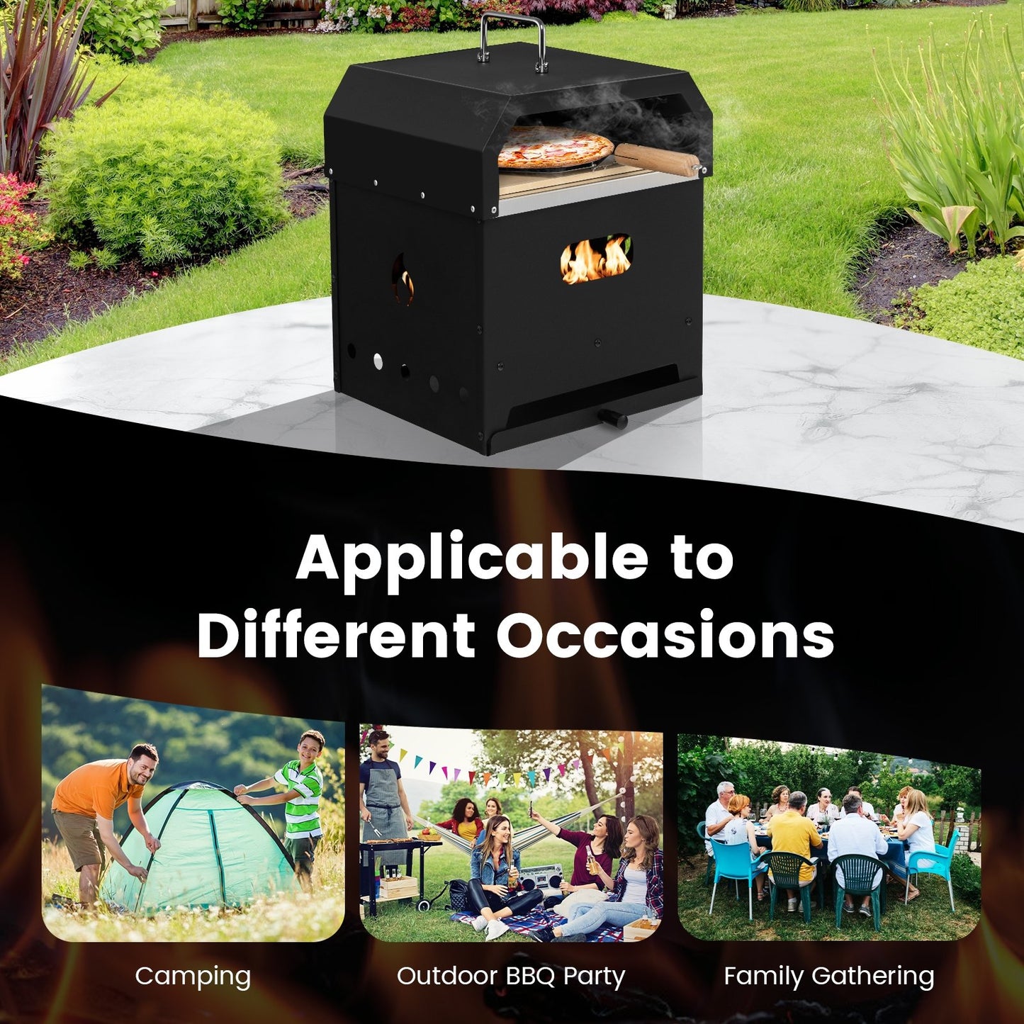 4-in-1 Outdoor Portable Pizza Oven with 12 Inch Pizza Stone, Black - Gallery Canada