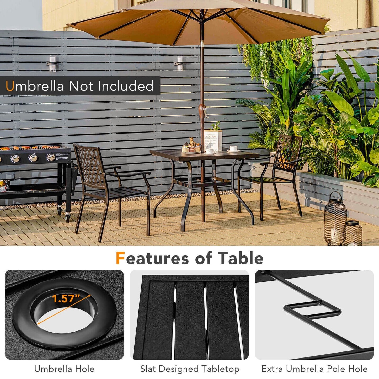 37 Inch Square Patio Dining Table with Umbrella Pole Hole, Black - Gallery Canada