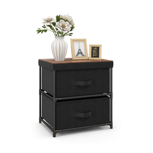 2-Drawer Nightstand With Removable Fabric Bins, Black
