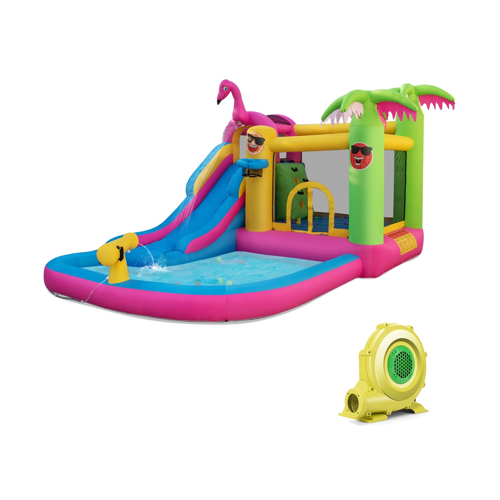 Inflatable Bounce Castle with Long Water Slide and 735W Blower, Multicolor Bounce House Multicolor at Gallery Canada