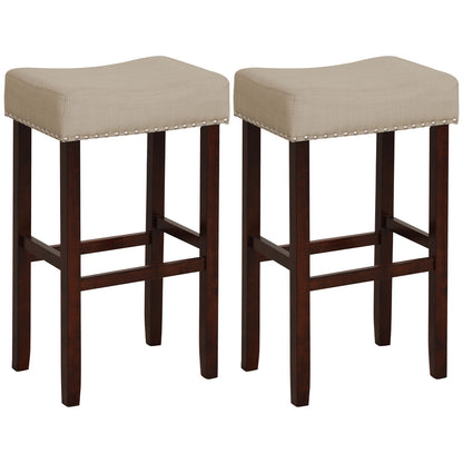 2 Set Upholstered Bar Stool, 29 Inch Height, Solid Rubber Wood Legs, Beige Bar Stools at Gallery Canada