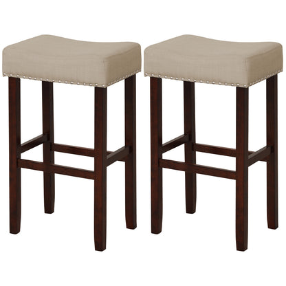 2 Set of 29 Inch Height Upholstered Bar Stool with Solid Rubber Wood Legs and Footrest, Beige Bar Stools at Gallery Canada