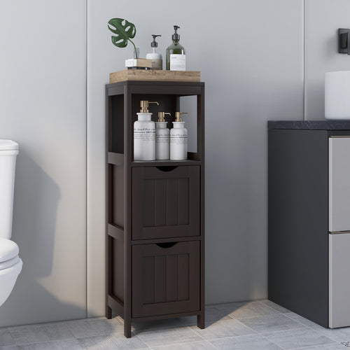 Wooden Bathroom Floor Cabinet with Removable Drawers, Brown