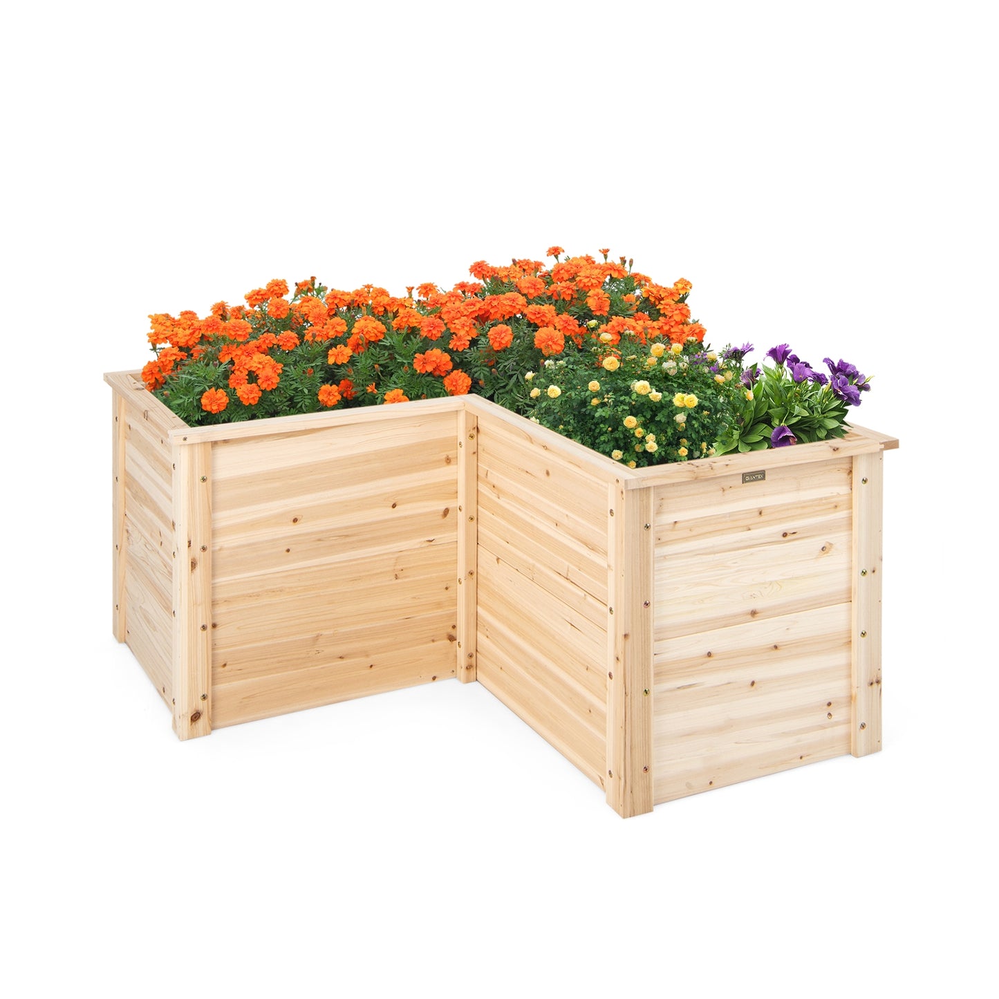 24 Inch L-Shaped Wooden Raised Garden Bed with Open-Ended Base, Natural Raised Garden Beds at Gallery Canada