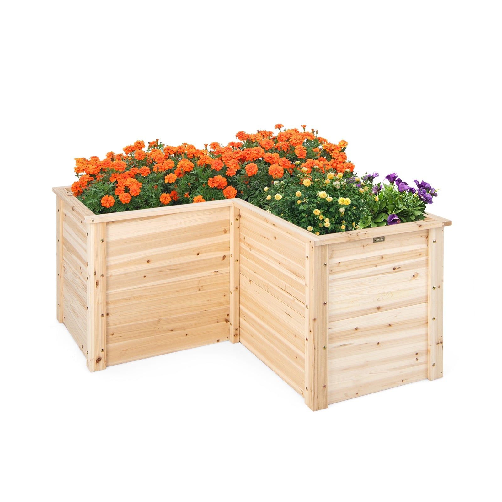 24 Inch L-Shaped Wooden Raised Garden Bed with Open-Ended Base, Natural Raised Garden Beds at Gallery Canada