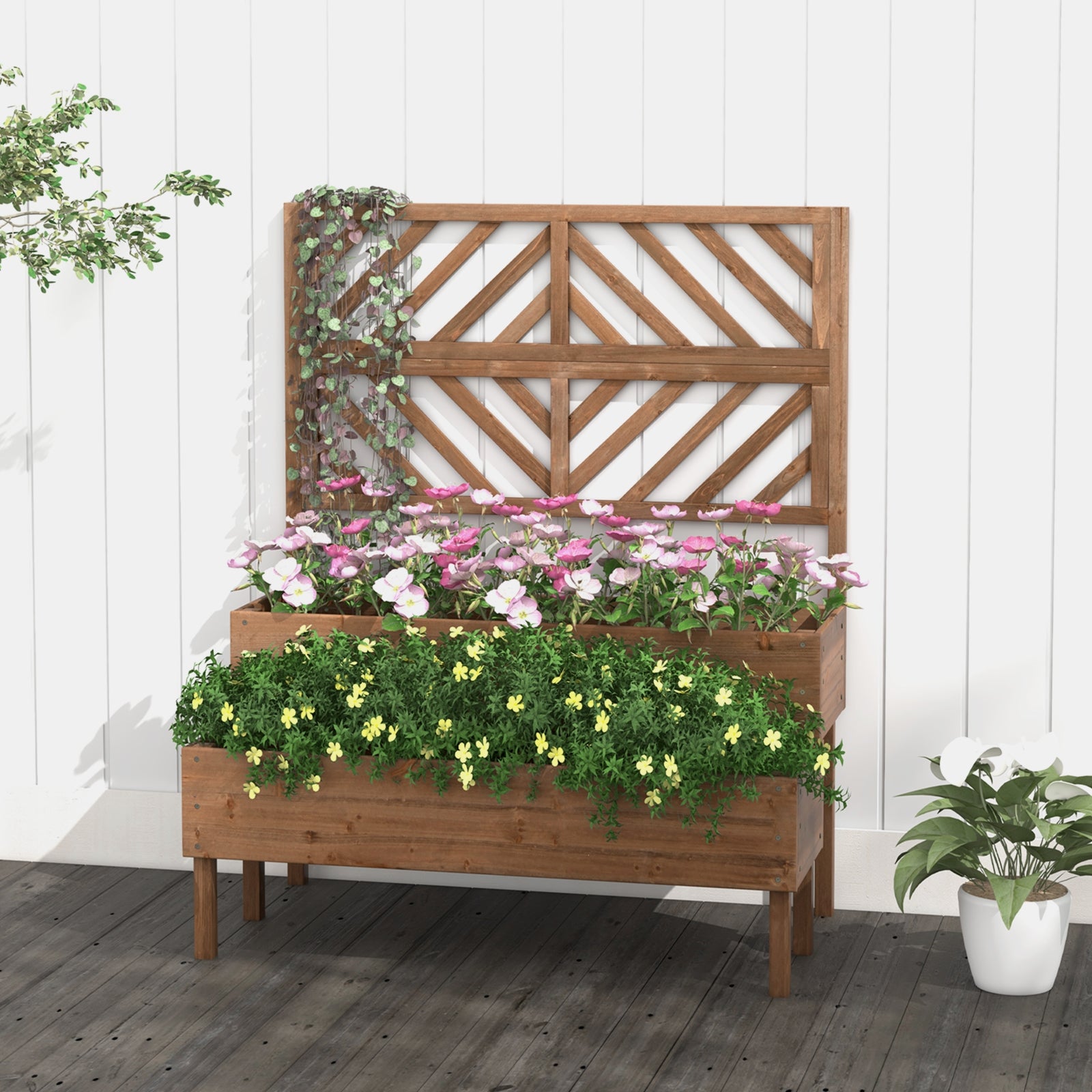 2-Tier Raised Garden Bed With Trellis, Brown Raised Garden Beds at Gallery Canada