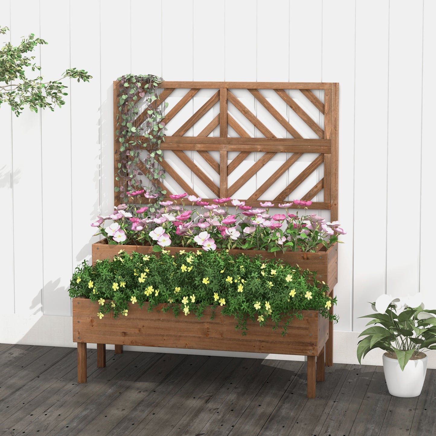 2-Tier Raised Garden Bed With Trellis, Brown Raised Garden Beds at Gallery Canada