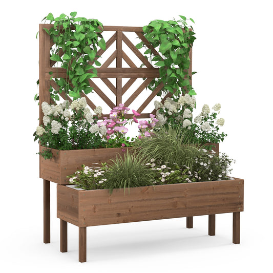 2-Tier Raised Garden Bed With Trellis, Brown Raised Garden Beds Brown at Gallery Canada