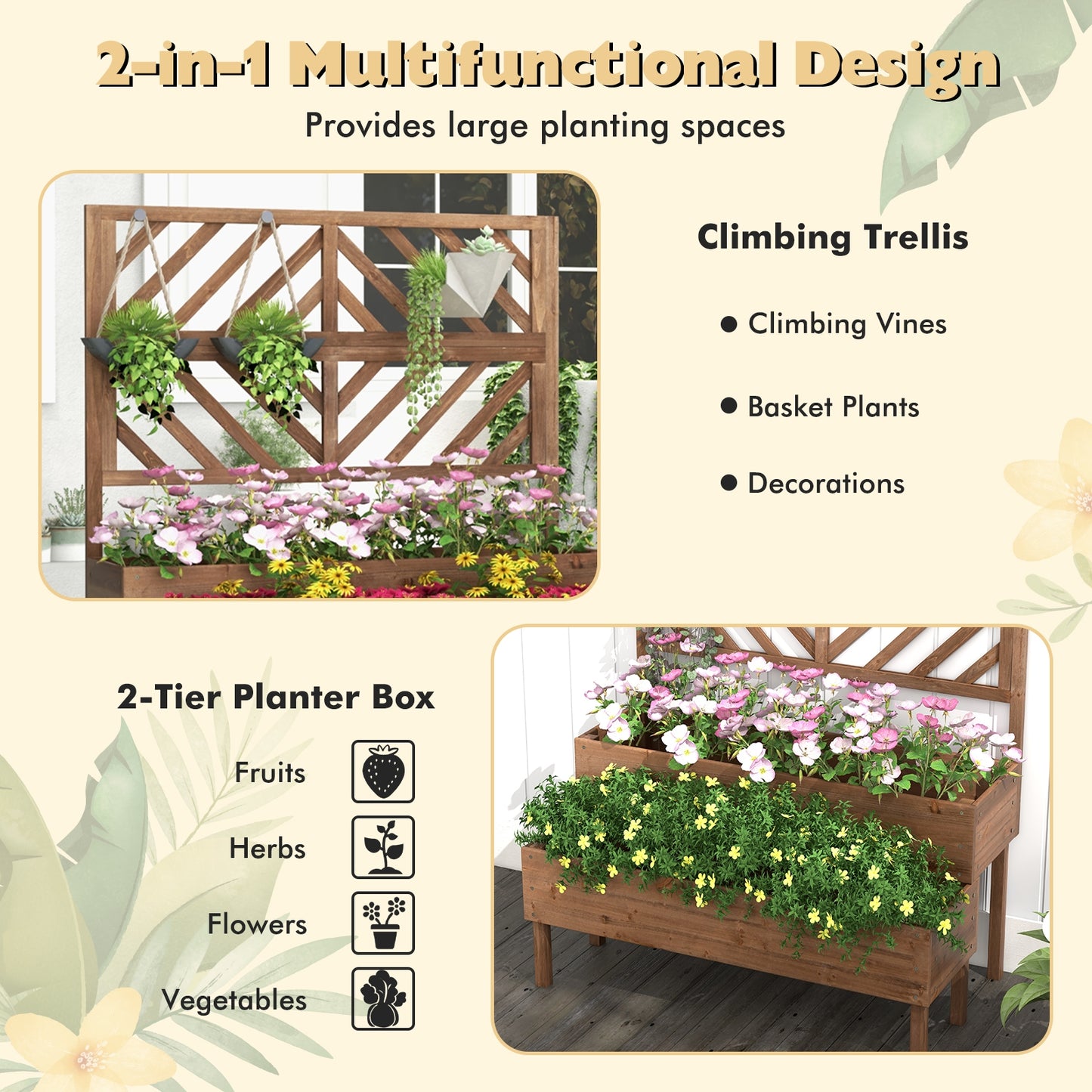 2-Tier Raised Garden Bed With Trellis, Brown Raised Garden Beds at Gallery Canada