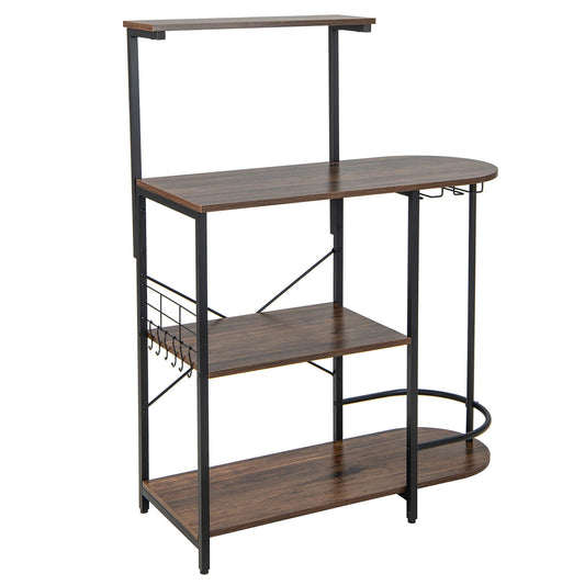 4-Tier Kitchen Bakers Rack, 6 S-Hooks, Stemware Racks, Rustic Brown