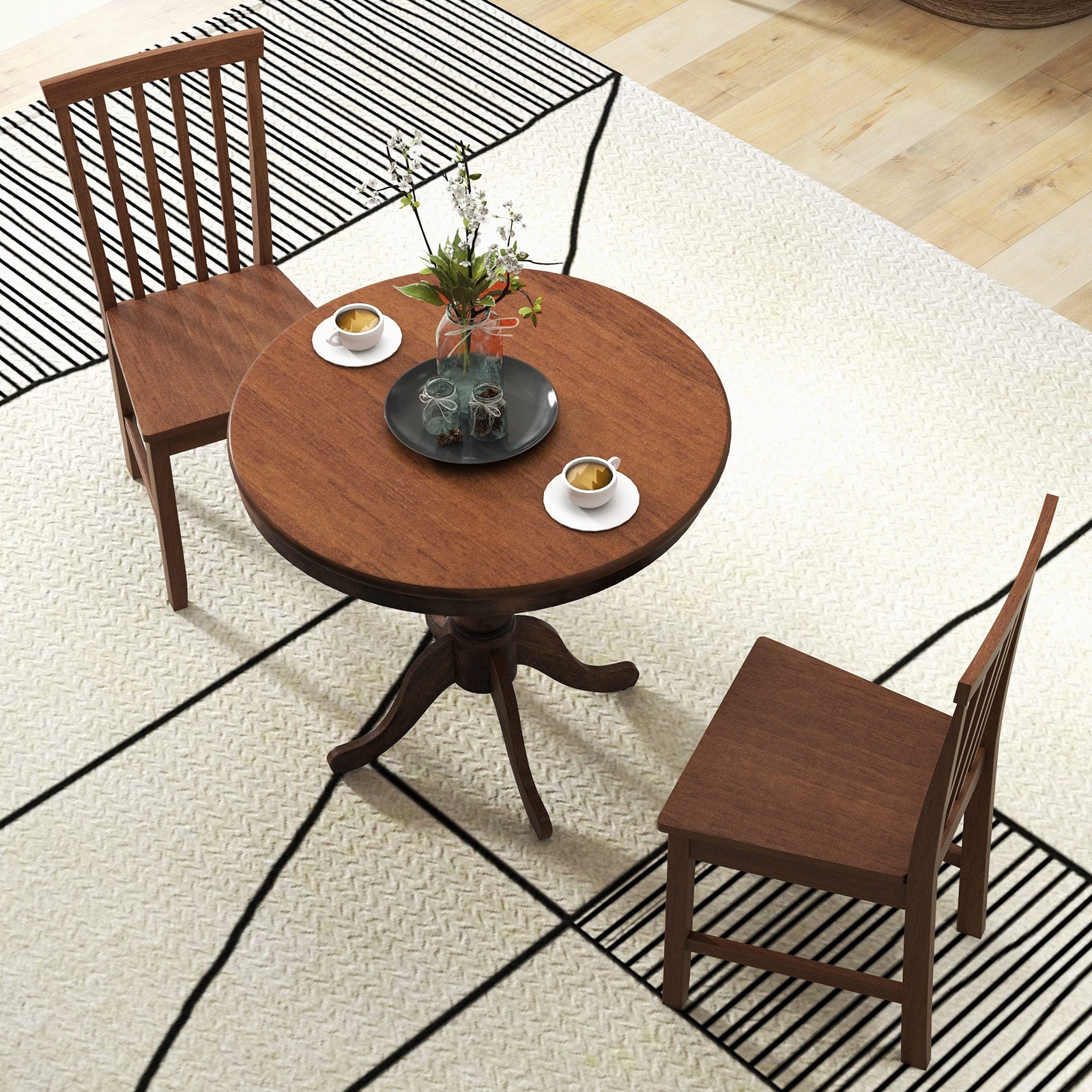 3 Pieces Wooden Dining Table and Chair Set for Cafe Kitchen Living Room, Walnut Dining Room Sets at Gallery Canada