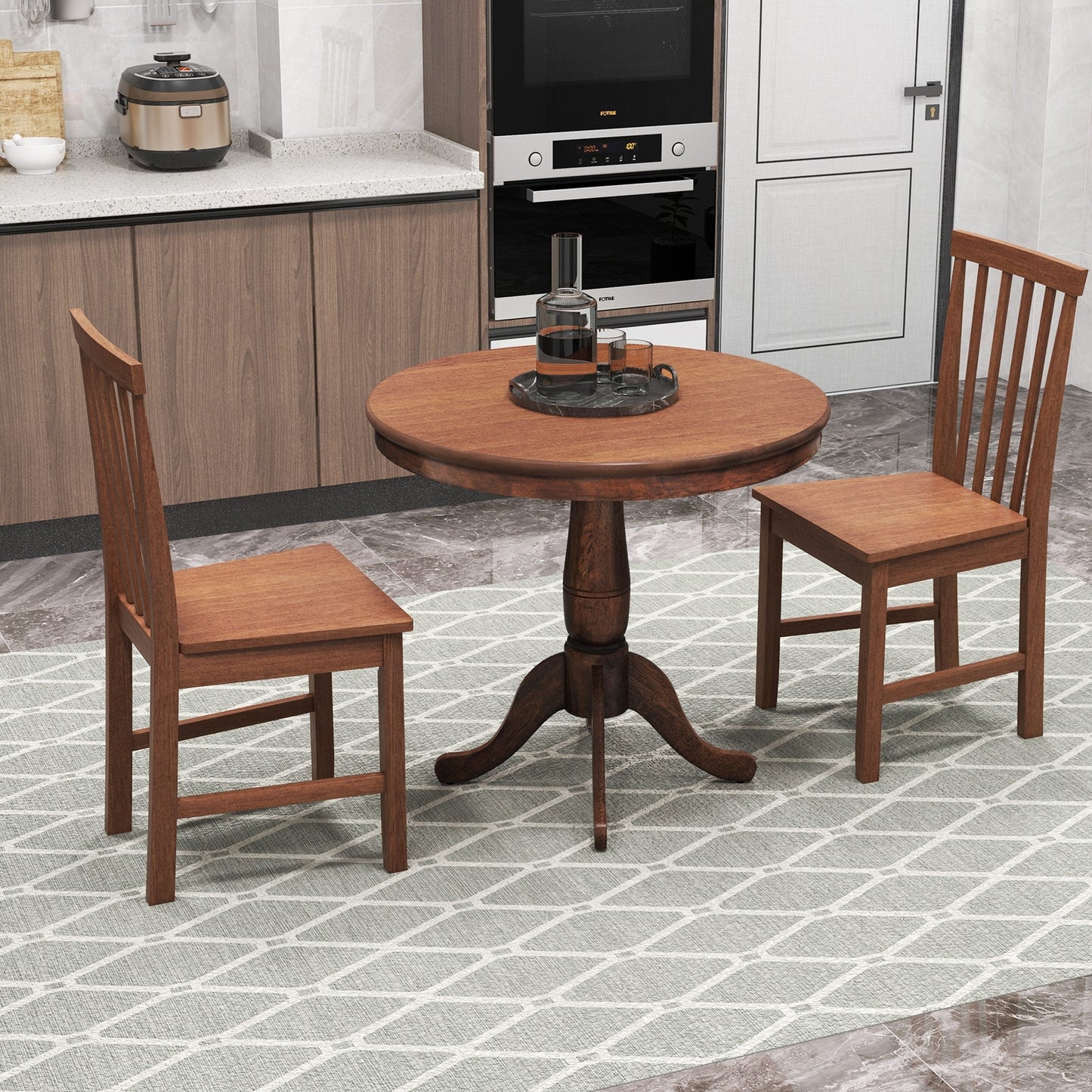 3 Pieces Wooden Dining Table and Chair Set for Cafe Kitchen Living Room, Walnut Dining Room Sets at Gallery Canada