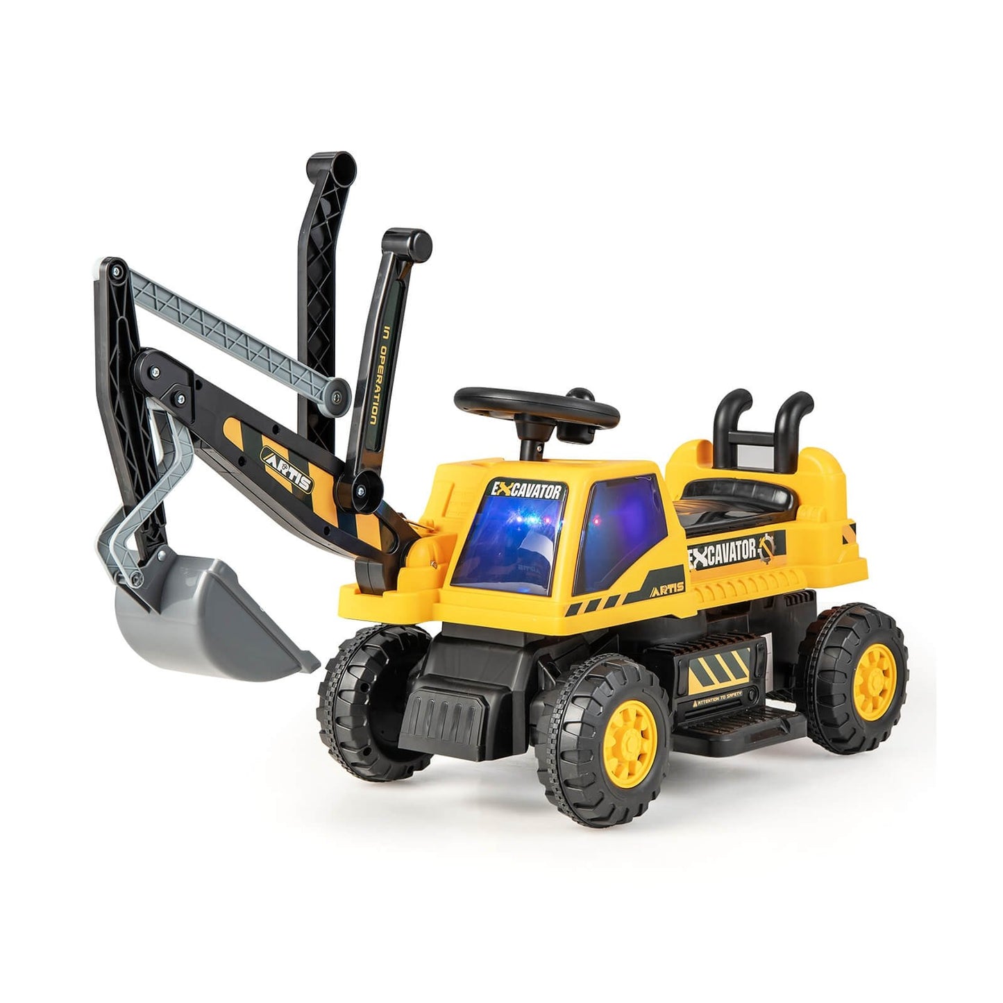 Kids ASTM Certificated Powered Ride On Bulldozer with Front Digger Shovel, Yellow at Gallery Canada