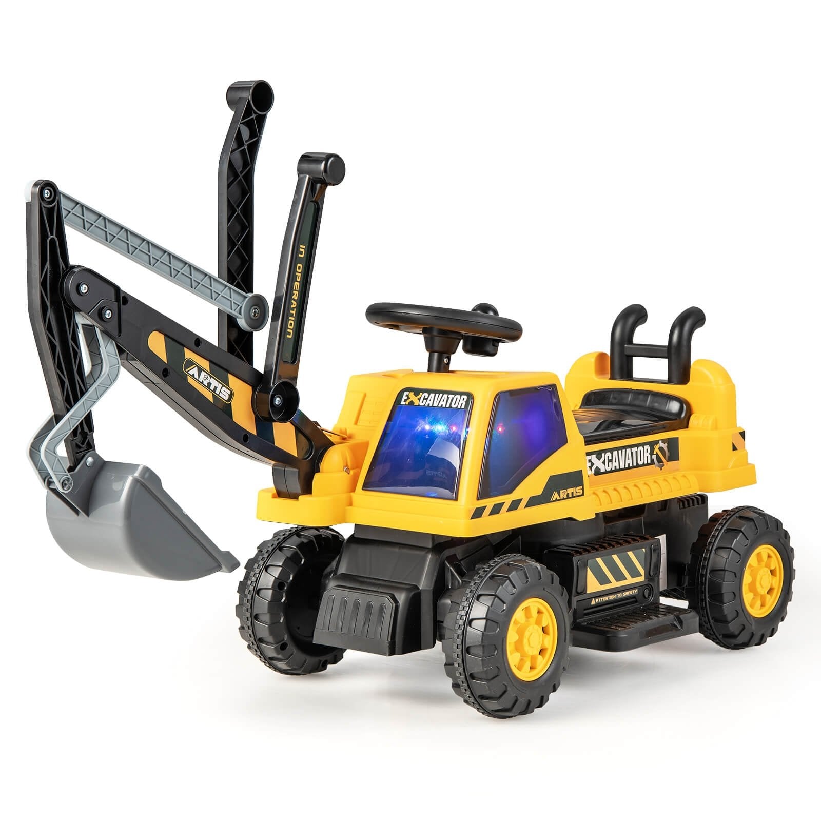 Kids ASTM Certificated Powered Ride On Bulldozer with Front Digger Shovel, Yellow at Gallery Canada