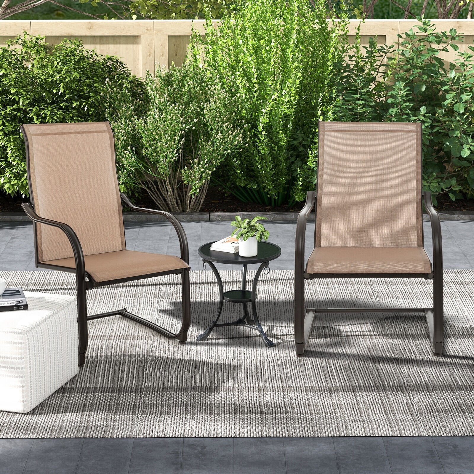 2 Pieces C-Spring Motion Patio Dining Chairs with Breathable Fabric, Brown Patio Dining Chairs at Gallery Canada