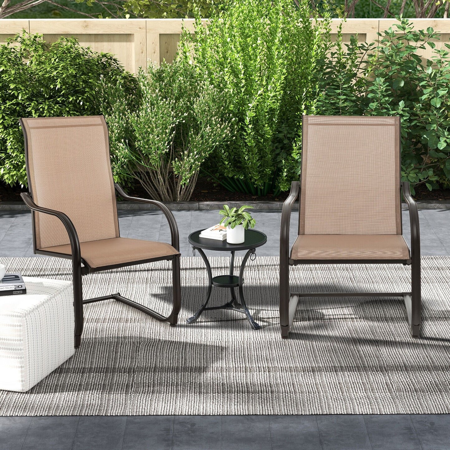 2 Pieces C-Spring Motion Patio Dining Chairs with Breathable Fabric, Brown Patio Dining Chairs at Gallery Canada
