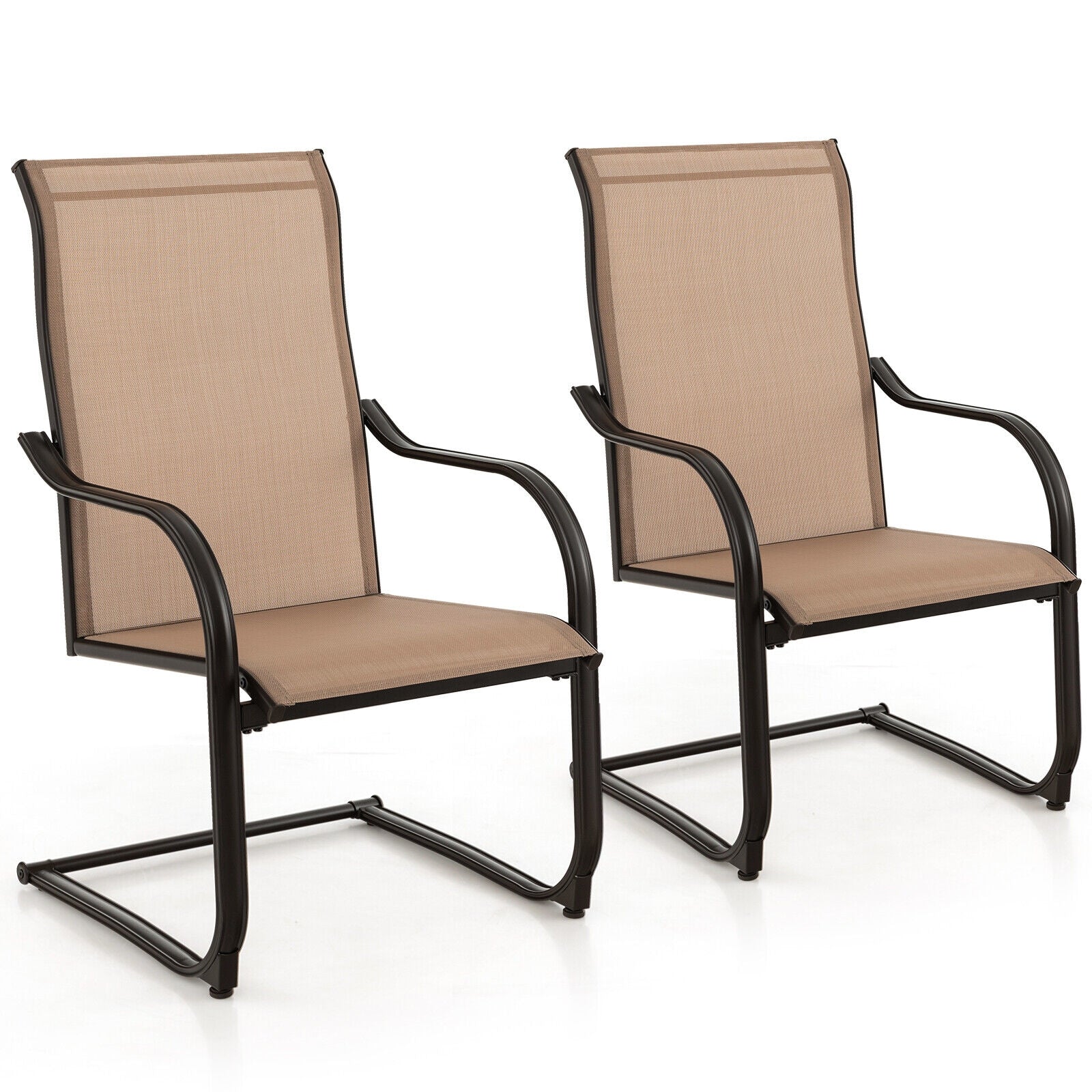 2 Pieces C-Spring Motion Patio Dining Chairs with Breathable Fabric, Brown Patio Dining Chairs at Gallery Canada