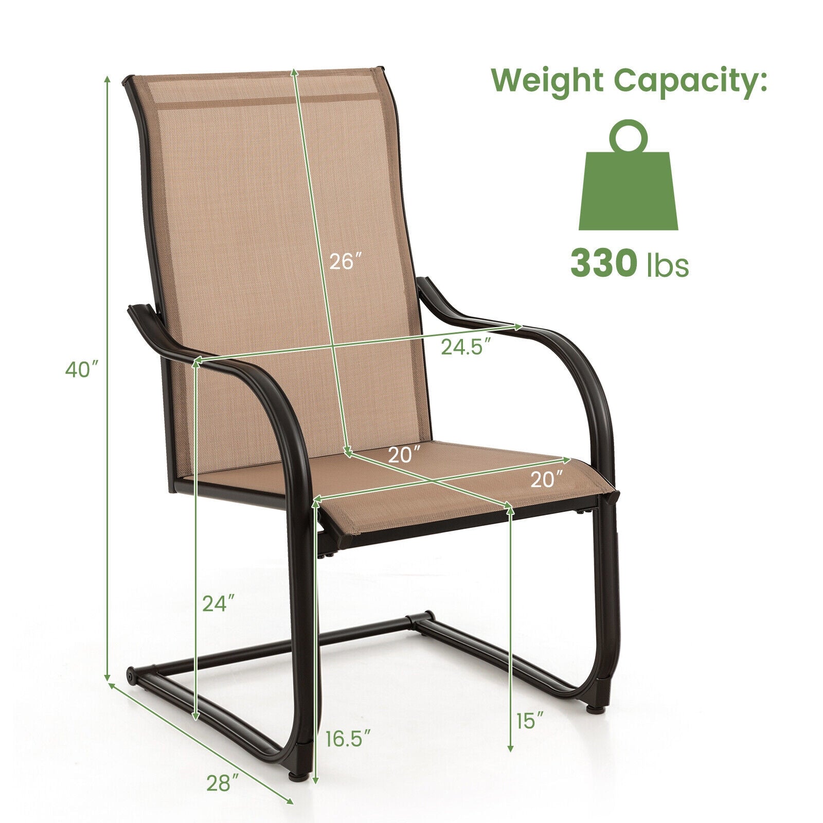 2 Pieces C-Spring Motion Patio Dining Chairs with Breathable Fabric, Brown Patio Dining Chairs at Gallery Canada