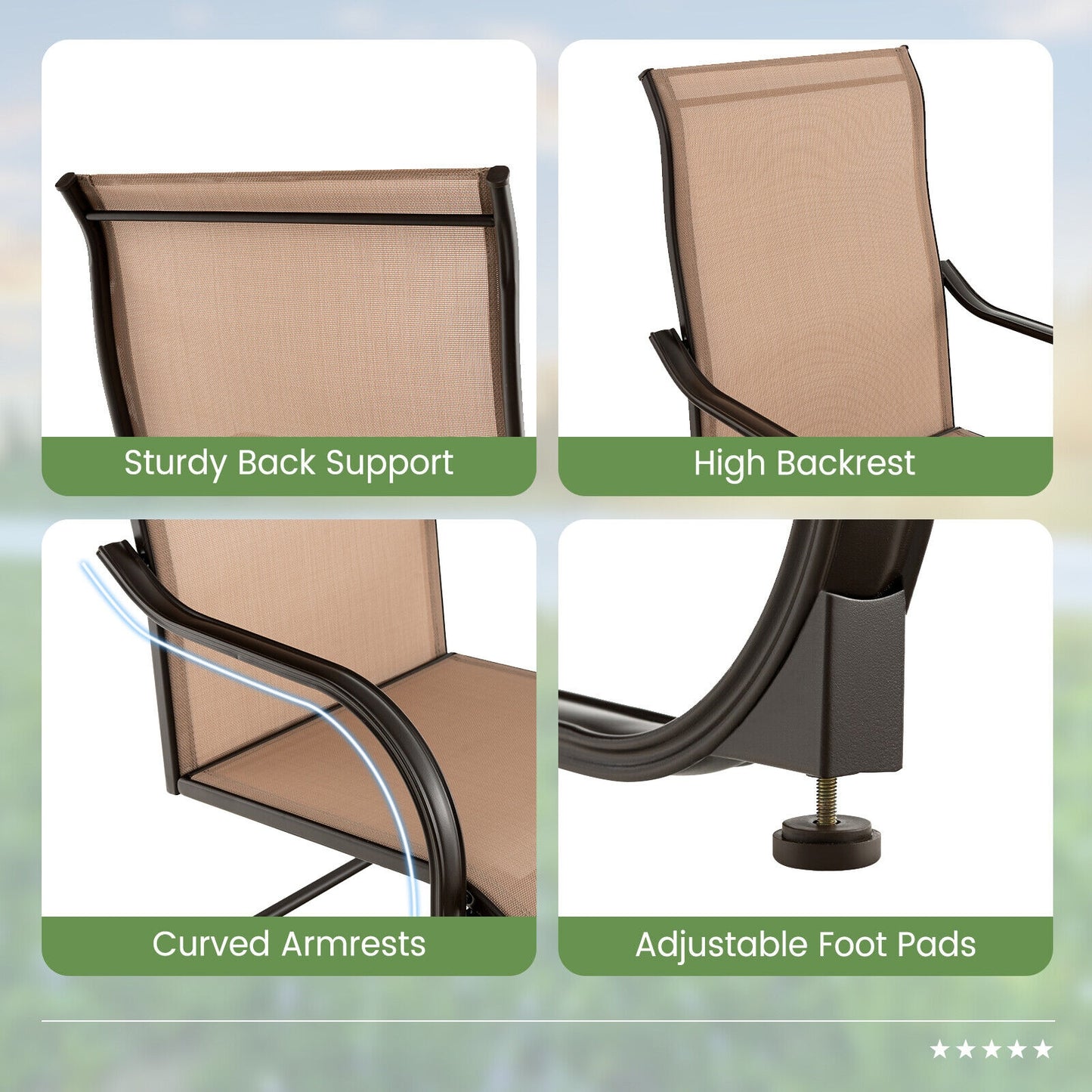 2 Pieces C-Spring Motion Patio Dining Chairs with Breathable Fabric, Brown Patio Dining Chairs at Gallery Canada