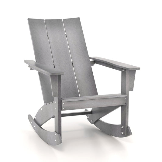 Adirondack Rocking Chair with Curved Back for Balcony, Gray