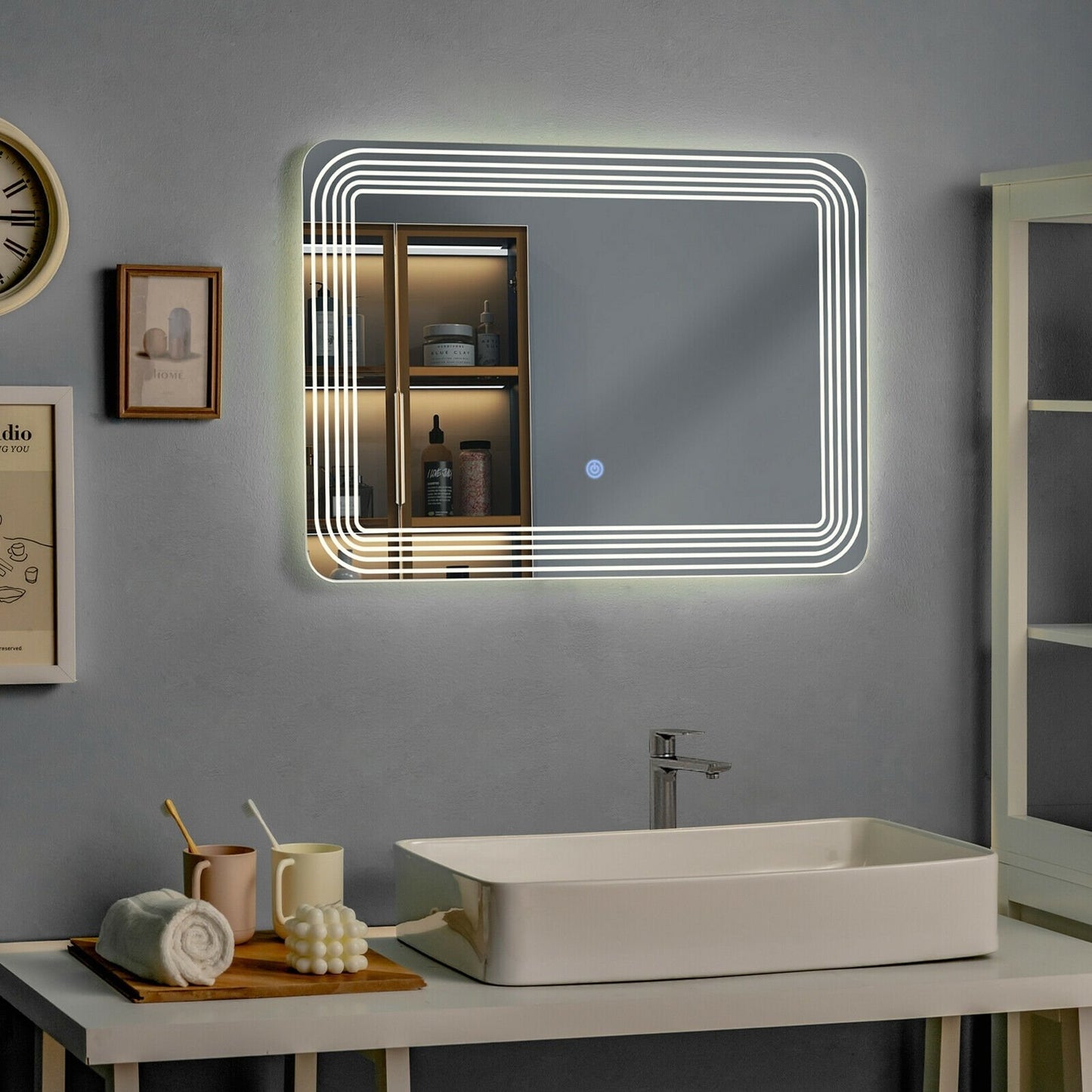 LED Bathroom Vanity Wall-Mount Mirror with Touch Button, White - Gallery Canada