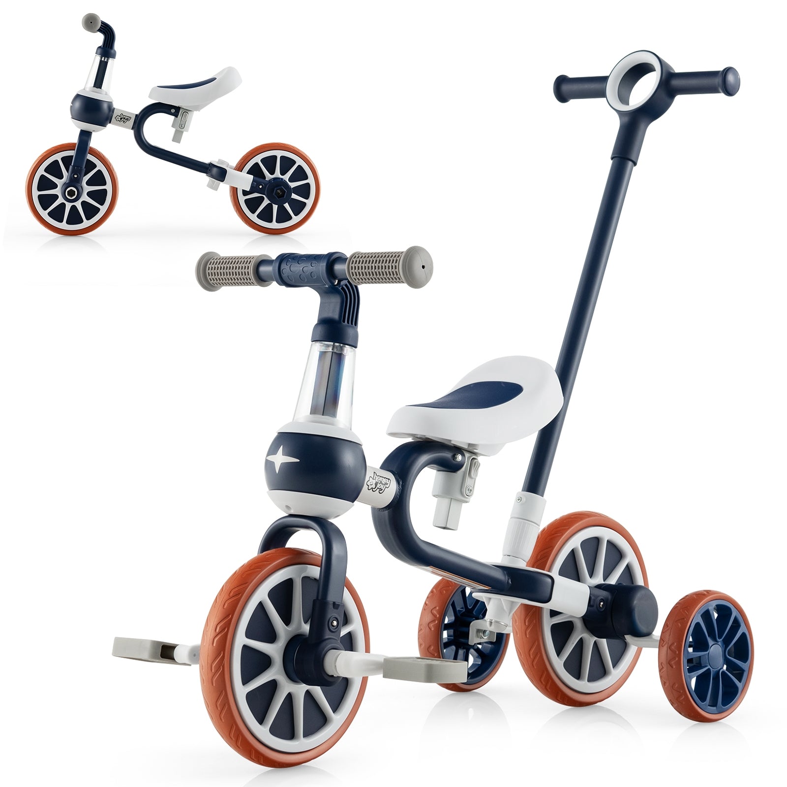 4-in-1 Kids Trike Bike, Adjustable Push Handle, Navy Kids Bike at Gallery Canada