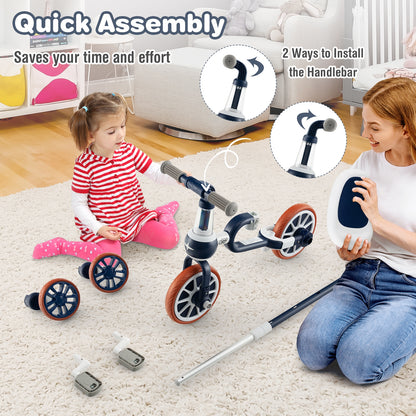 4-in-1 Kids Trike Bike, Adjustable Push Handle, Navy Kids Bike at Gallery Canada