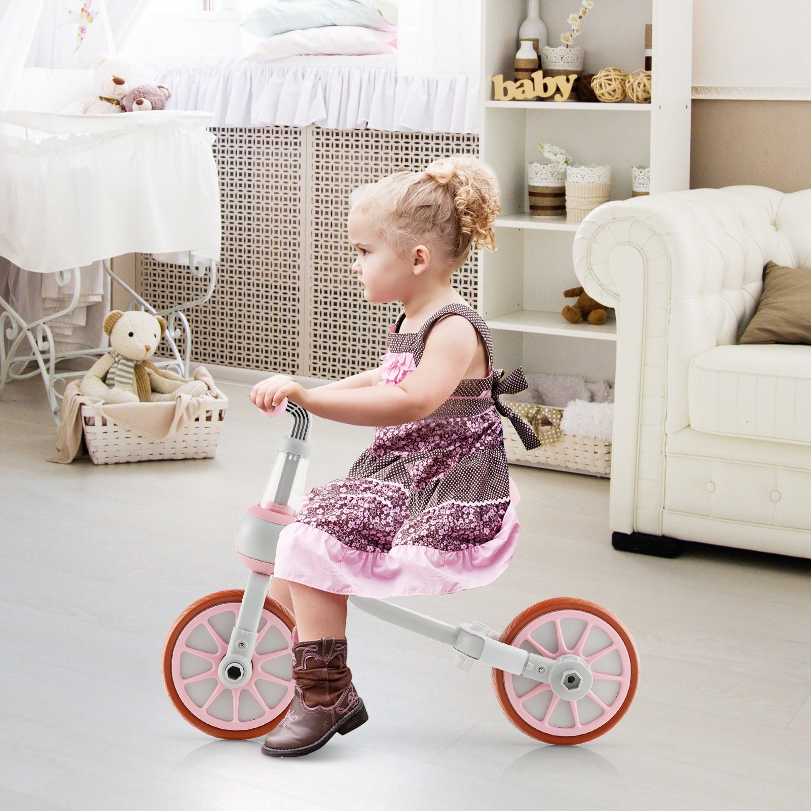 4-in-1 Kids Trike Bike, Adjustable Push Handle, Pink Kids Bike at Gallery Canada