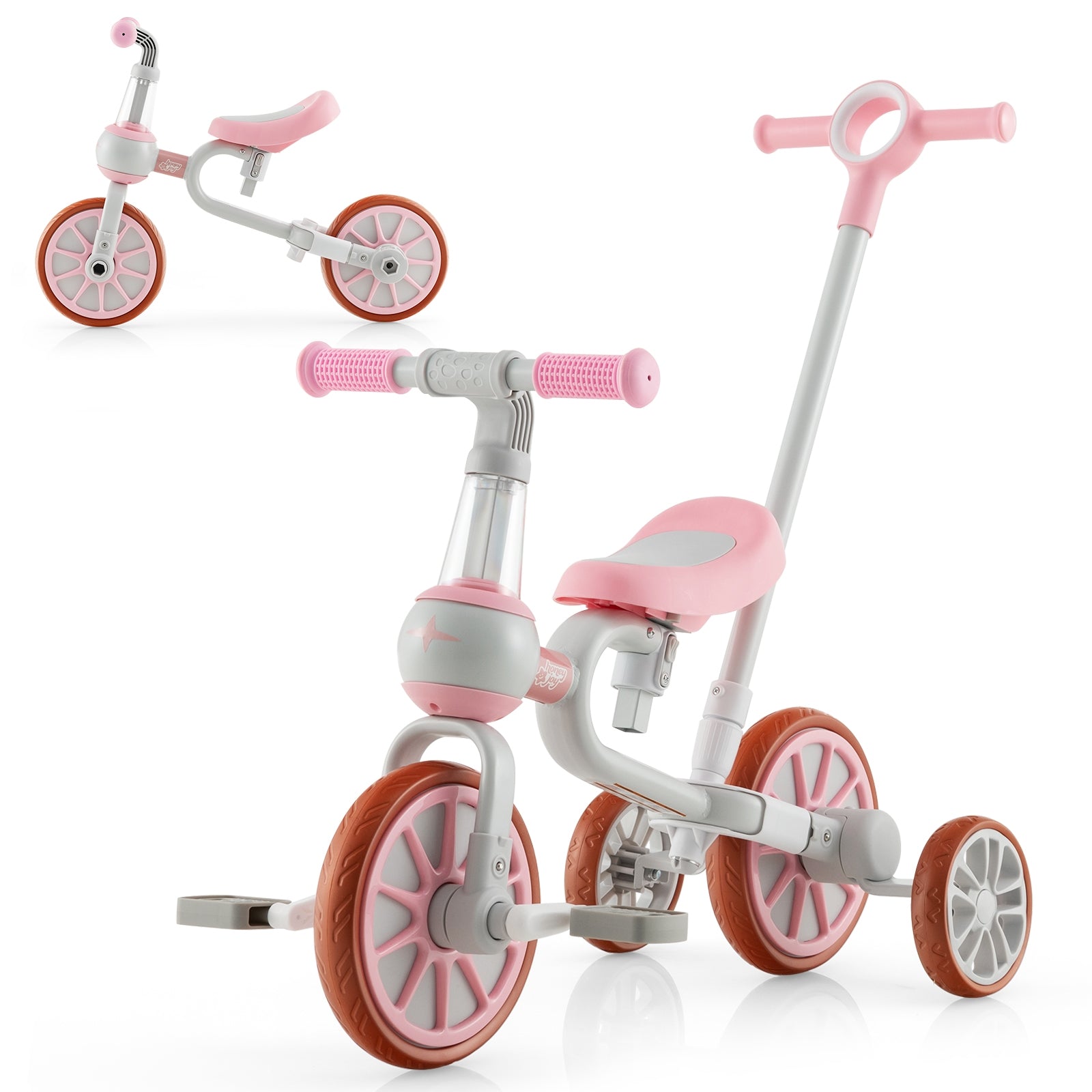 4-in-1 Kids Trike Bike, Adjustable Push Handle, Pink Kids Bike Pink at Gallery Canada