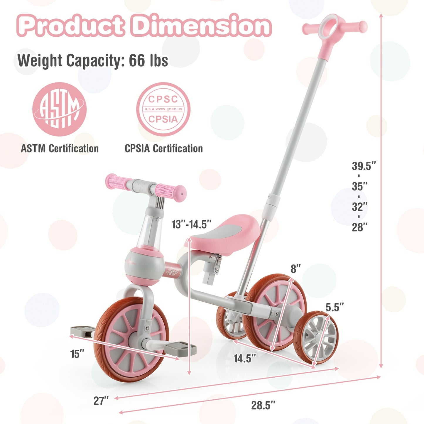 4-in-1 Kids Trike Bike, Adjustable Push Handle, Pink Kids Bike at Gallery Canada