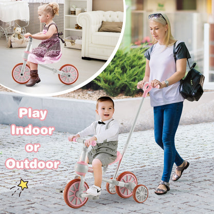 4-in-1 Kids Trike Bike, Adjustable Push Handle, Pink Kids Bike at Gallery Canada