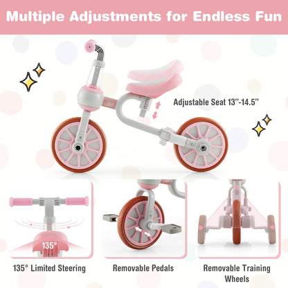 4-in-1 Kids Trike Bike, Adjustable Push Handle, Pink Kids Bike at Gallery Canada