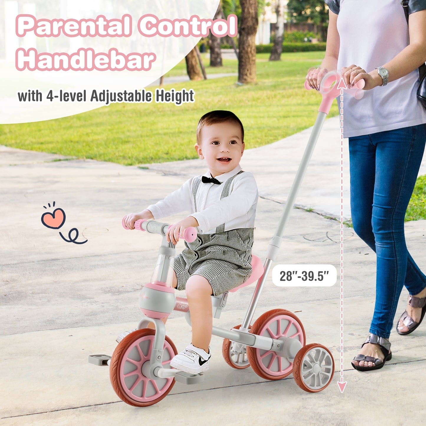 4-in-1 Kids Trike Bike, Adjustable Push Handle, Pink Kids Bike at Gallery Canada